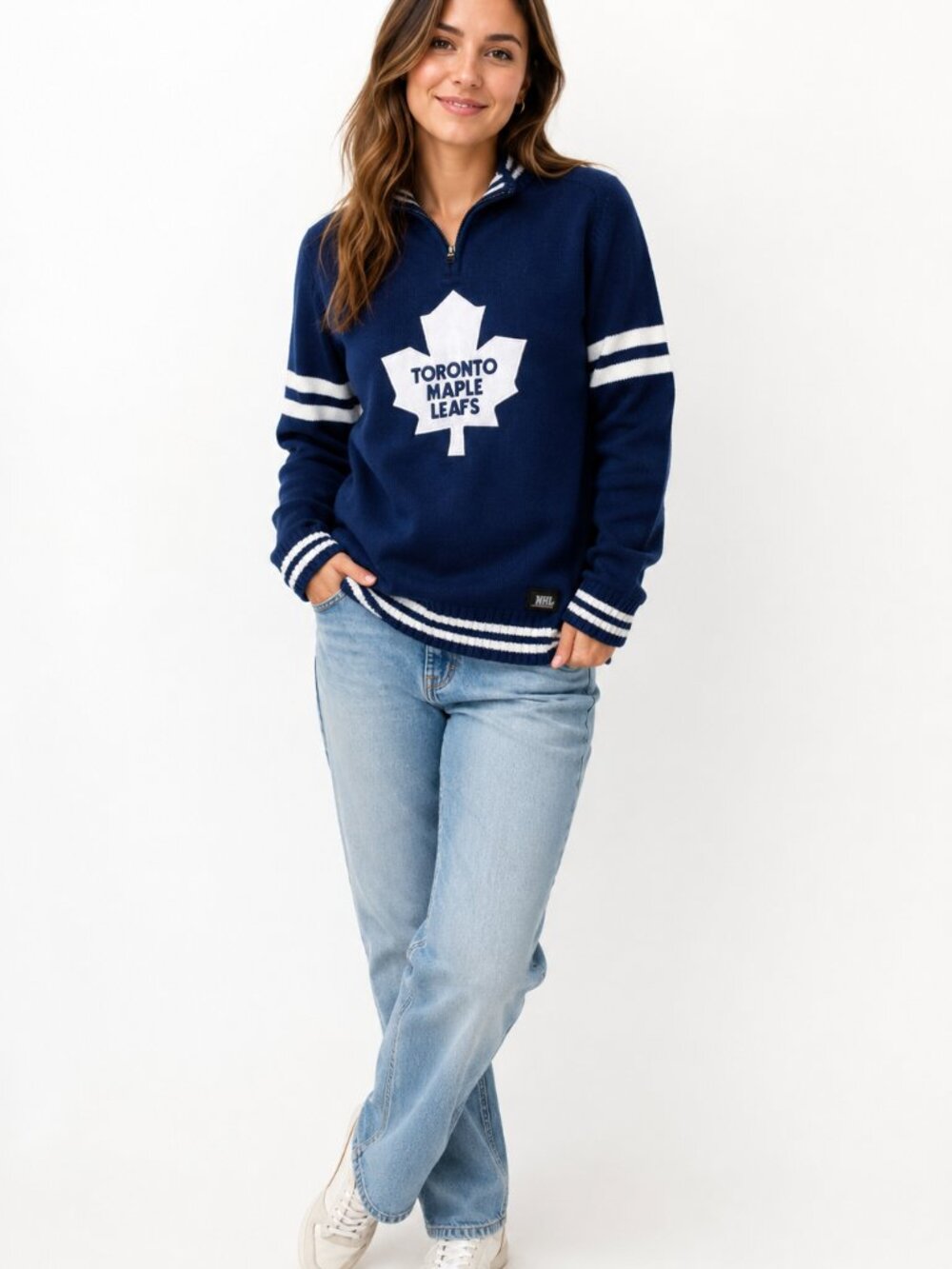NHL Ilanco Toronto Maple Leafs Quarter Zip Sweater Women's Large Blue